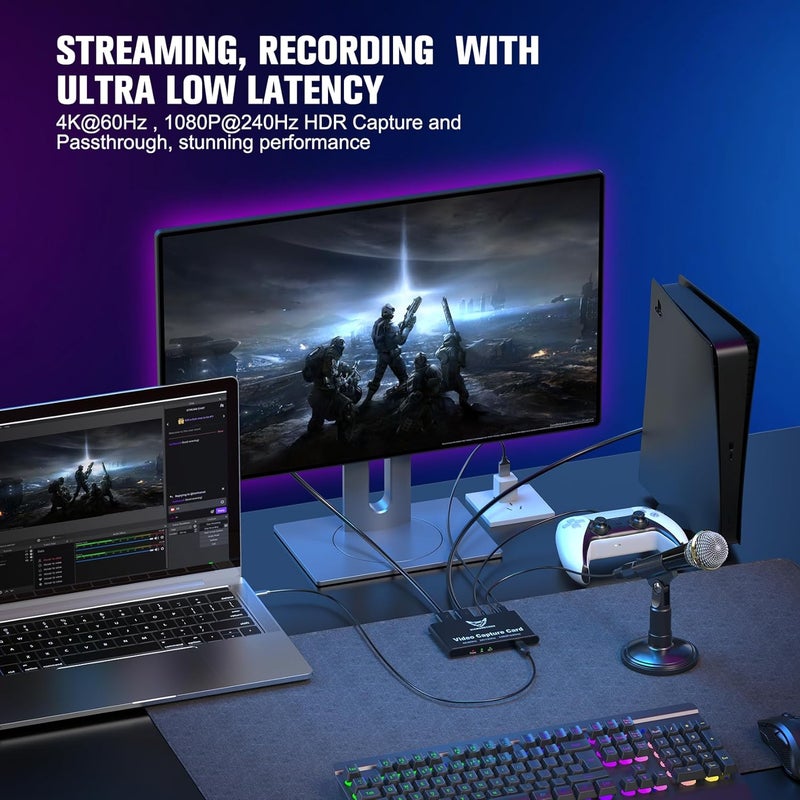 DiamondTiger HDMI Capture Card for Streaming and Recording - 4K@60HZ, 1080P@240HZ,HDR VRR Passthrough Near-Zero Latency Video Capture Card for PS5, Xbox Series X/S, Nintendo in OBS™, Twitch,YouTube - Image 4